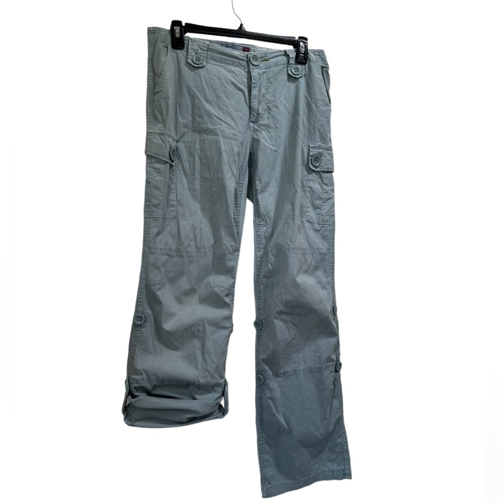 Old Navy Y2K Cargo RollUp Tab 8 Straight Leg Cotton Utility Pant Capri Zip Light - Picture 3 of 16